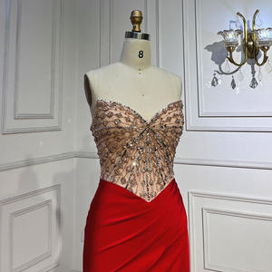 Abito da Sera Rosso Senza Spalline a Sirena con Perline Serene Hill LA71731, Vestito Sexy con Spacco per Passerella - Product Image 3