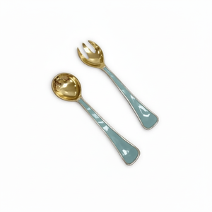 Set d'ustensiles de service pour soupe à salade de riz poli avec poignée plate en émail dans une boîte-cadeau Sets de cuillères et fourchettes polies en or - Product Image 1