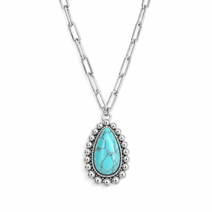 Collana vintage con pendente esagerato a forma di goccia d'acqua in turchese, regalo per feste da donna - Product Image 1