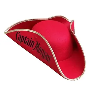 Rosso Tricorno Feltro Oro Brim Cappello Da Pirata Con Il Capitano Morgan Logo Cappello Da Pirata