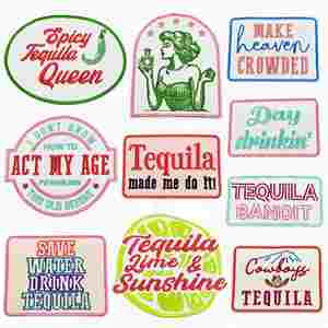 Nouvelle broderie thermocollante : Patch 'American Slang Act My Age Save Water Tequila' pour la décoration de manteaux et chapeaux d'extérieur - Product Image 1