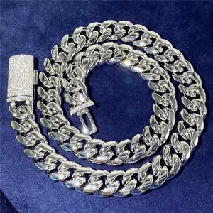 Rapper Jewelry Moissanite Buckle Hip Hop acciaio inossidabile vvs 8mm Moissanite catena a maglia cubana per uomo