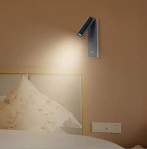 AC100-240V Modern Aluminum 3W LED Rotatable 3000K Warm White Headboard Reading Night <b>Light</b> Square <b>Shade</b> USB Port Wall Lamp - Product Image 4