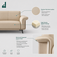 Ensemble de canapés de direction en cuir italien moderne, luxe, beige, cuir véritable, pour bureau de PDG, réception d'entreprise, salon