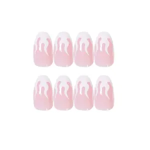 Short Square Glitter Flower Wave French Fake Nails Manicure Full Cover Detachable Nail Tips Press On Nails