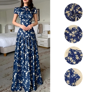 Abito lungo elegante da donna con stampa, maniche corte e laccetti in vita, modello a trapezio, perfetto per appuntamenti e viaggi - Nuovo arrivo 2026 - MOQ 1 - Product Image 3