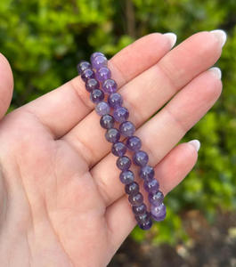 Bracelet extensible en acier inoxydable avec perles d'améthyste et barre gravée personnalisée, pierre naturelle, cadeau de guérison en pierres précieuses - Product Image 3