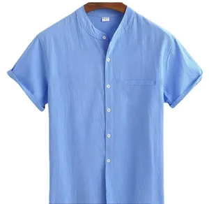 2024 אופנה חדשה לגברים קיץ חולצה פשוטה כפתור זכר חולצה מזדמנת פשתן וכותנה חולצה עליונה עם שרוול קצר
