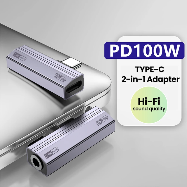 100W USB Type C to 3.5MM Jack Earphone Adapter Fast Charging 2 in 1 USB-C 3.5mm Audio Converter for IPhone 15 16 17 Samsung
