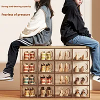 Grande boîte à chaussures transparente empilable, organisateur de baskets en plastique transparent pliable avec porte magnétique, bac de rangement épaissi, étui anti-poussière