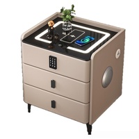 Mesita de Noche Inteligente de Madera con Carga Inalámbrica y LED de 3 Colores, Bluetooth y Bloqueo con Contraseña, Mueble Moderno para Dormitorio o Sala de Estar