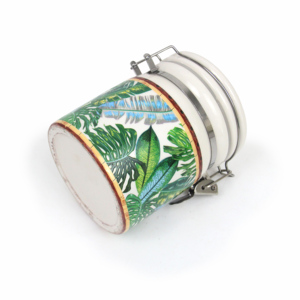 Ensemble de pots de conservation en céramique à motif de feuille de Monstera tropicale, hermétiques, avec <span class=keywords><strong>pince</strong></span> de verrouillage en métal pour café, thé, sucre - Product Image 6