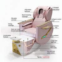 Fauteuil de pédicure électrique de luxe rose 4 en 1 avec dossier inclinable, airbag, LED, cuir PU, spa pour les pieds, équipement pour salon de manucure