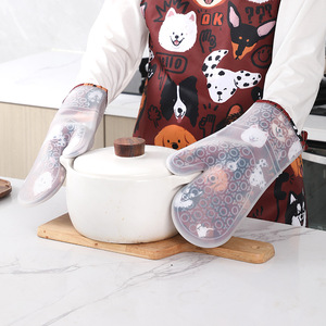 Gants de four en silicone résistants à la chaleur, épaissis, antidérapants, pour utilisation au four, motif floral - Product Image 3