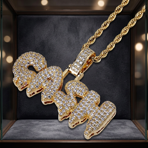 Collier avec pendentif lettre plaqué or, serti de pierres, chaîne en corde, bijoux hip-hop en laiton, cadeau personnalisé avec nom - Product Image 3