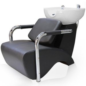 Chaise de salon de coiffure moderne avec lavabo en céramique pour le lavage des cheveux et l'utilisation allongée - Product Image 5