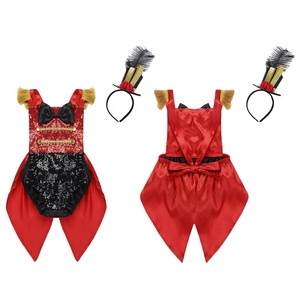 Conjunto de Disfraz de Director de Circo para Bebés y Niños, Corsé con Lentejuelas Rojas, Negras y Doradas, Diadema de Plumas, Traje para Niños Pequeños, Color y Talla Personalizables - Product Image 1