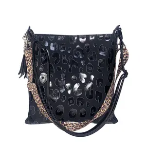 Женская Холщовая Сумка через плечо, черная сумка с леопардовым принтом, с молнией и подсолнухом