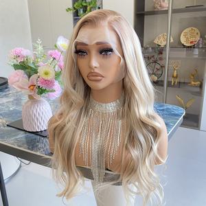 Perruques synthétiques à dentelle 13x6, ondulées et personnalisables, prix d'usine en gros, longues, blond chaud, pour femmes noires - Product Image 2