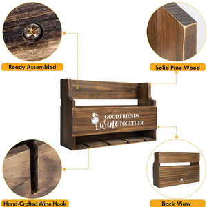 Décoration pour maison et <span class=keywords><strong>cuisine</strong></span> Support de rangement mural en <span class=keywords><strong>bois</strong></span> pour bouteille de vin et porte-verre - Product Image 2