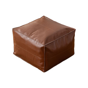 Pouf de rangement pour la maison avec compartiment zippé pour vêtements, jouets et chaussures, design aspect cuir marron - Product Image 5