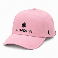 Gorra de Béisbol de 5 Paneles Bordada Personalizada, Unisex, Rosa, con Frente Plano, Estructurada, de Perfil Alto, de Sarga de Algodón, con Cierre Ajustable para Mujer