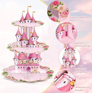DAMAI 3 Tier Princess Birthday Cupcake Stand Floral Princess Cupcake Holder Pink Castle Crown Carriage Postre Tower - Product Image 2