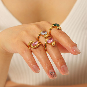 2026 Luxury 18K Gold Plated Stainless Steel Colorful Zircon <b>Ring</b> for Women Irregular Fluid Design Chunky <b>Statement</b> <b>Ring</b> - Product Image 2