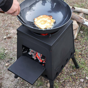 <span class=keywords><strong>Estufa</strong></span> de Camping plegable negra de acero inoxidable para quemar madera al aire libre con bolsa de transporte Cocina de mochilero portátil - Product Image 5