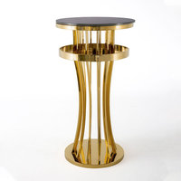 Table haute moderne en acier inoxydable doré avec plateau en verre, design durable pour les mariages, les fêtes et l'utilisation commerciale