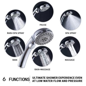 Pommeau <span class=keywords><strong>de</strong></span> douche haute pression à 6 réglages à main avec interrupteur marche/arrêt pommeau <span class=keywords><strong>de</strong></span> douche à économie d'eau avec <span class=keywords><strong>support</strong></span> et tuyau en acier inoxydable - Product Image 2