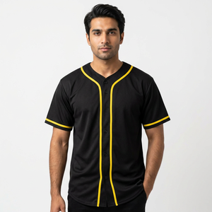 เสื้อกีฬาเบสบอลสีดำเสื้อเจอร์ซีย์กำหนดโลโก้เอง - Product Image 1