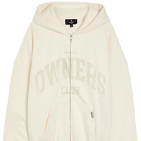 Sweat à capuche blanc surdimensionné personnalisé avec fermeture éclair, style urbain, décontracté, en coton, pour l'hiver
