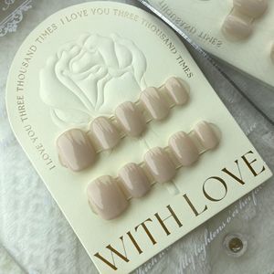 Diseño # 751 Uñas Postizas Cortas Naturales Hechas a Mano, Color Rosa, Estilo Francés Dulce y Fresco, Reutilizables, de Alta Calidad - Product Image 3