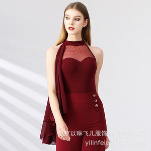 Vendita calda di alta qualità moda elegante maglia <span class=keywords><strong>Sexy</strong></span> da donna ragazze senza maniche balletto latino ballo da sala da ballo Top - Product Image 2
