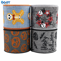 Cinta de borde con cable para Halloween, 2,5 pulgadas, murciélago, Calavera, calabaza, telaraña, tema de Halloween, cinta, papel de regalo para corona de lazo, decoración artesanal