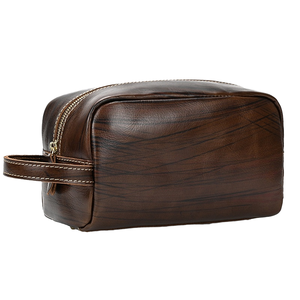Pochette de toilette élégante vintage en cuir véritable avec fermeture éclair pour hommes et femmes, idéale pour l'extérieur - Product Image 1