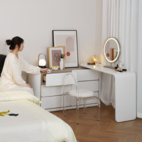 Meuble de maison : Coiffeuse intégrée ultra-étroite 30 cm, moderne et minimaliste, avec panneau crème français, en bois massif, télescopique pour maquillage
