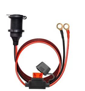 12V/24V fixed thread cigarette lighter socket extension cable with perforated terminal, direct battery type car adapter