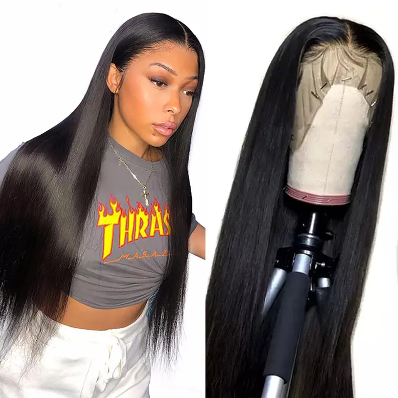180% Density Human Hair HD Lace Front Wigs  10A Grade Straight Pre Plucked 13x4 13x6 Transparent Frontal Raw Indian Hair Wig