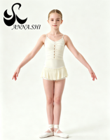 Tenue de danse classique à bretelles spaghetti Anna Shi, jupe plissée en mousseline, costume d'entraînement et de spectacle de ballet pour enfants