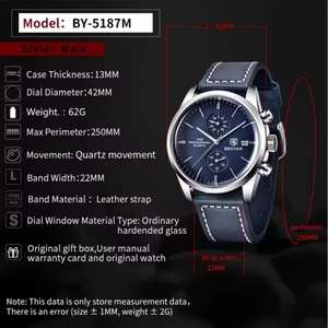 Montres-bracelets pour hommes BENYAR BY5187 en cuir, quartz, marque de luxe, étanches 100 m, chronographe sport pour hommes - Product Image 4