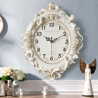 Jam Dinding Resin Kreatif Motif Mawar dengan Bentuk Bundar, Tanpa Suara, untuk Ruang Tamu, Kamar Tidur, Hotel, Restoran