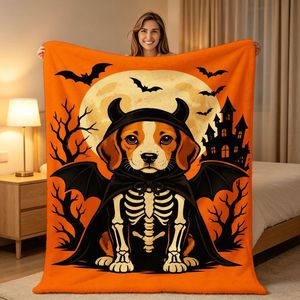 Couverture en flanelle à motifs d'Halloween, couverture de sieste, décoration de fête, cadeau d'horreur, confortable, chaude, super douce pour la maison, le bureau, la sieste YH-M - Product Image 4