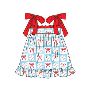 GSD3727 Conjunto de Falda con Estampado de Lazos Azules para Niña Activa, Venta al por Mayor, Conjunto de Verano sin Mangas para Niña - Product Image 4