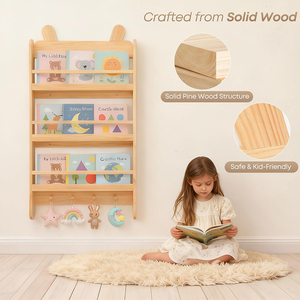 Estantería de Madera para Niños, Estantería de <span class=keywords><strong>Pared</strong></span> de 3 Niveles, Organizador de Libros para Habitación Infantil, Cuarto de Bebé, Dormitorio - Product Image 4