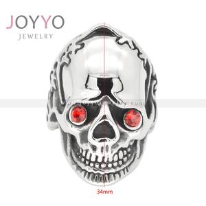 Vente en gros Bon Prix Biker Hommes En Acier Inoxydable Crâne Accessoires <span class=keywords><strong>Pierre</strong></span> Rouge Moto Anneau avec Zircon pour Big Bike Bijoux - Product Image 5
