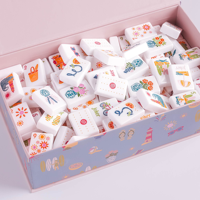 Jeu de tuiles de mahjong américain pour vacances d'été à la plage, en acrylique blanc, motif floral phare avec joker, idéal pour cadeau de fête ou de vacances