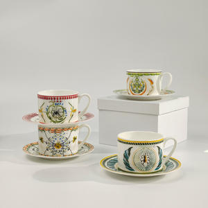 Ensemble de tasses et soucoupes en porcelaine fine de luxe de la série D, nouveau design en céramique pour le thé de l'après-midi - Product Image 2