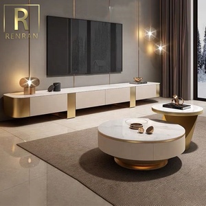 Modern Design Luxury Fancy Living Room Furniture Gold Metal Wood Sintered Stone Top Tv Stand and <strong>Coffee</strong> <strong>Table</strong> Sets - Product Image 1